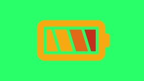 Animation orange battery charger symbol on green background.