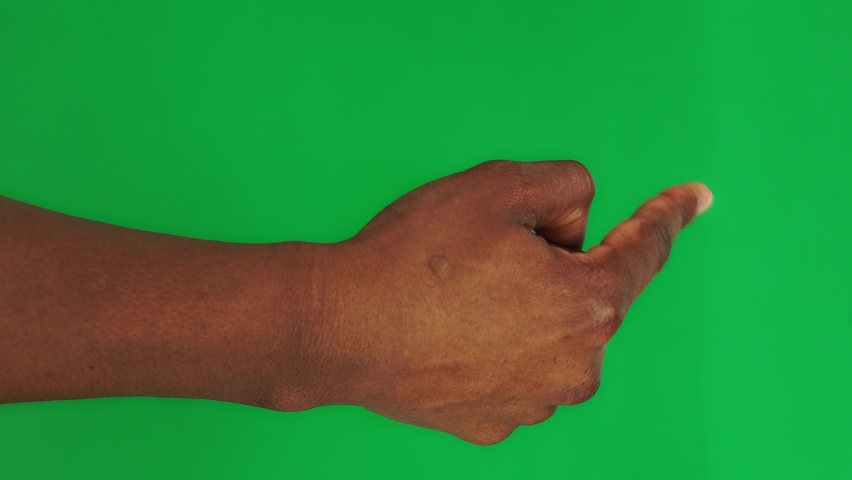 Set of 6 gestures drawing on touchpad on green screen by African American man. Package of symbols painting on sencory pad on green screen. Black man is illustrating different simbols by index finger