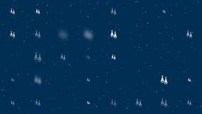Template animation of evenly spaced earrings symbols of different sizes and opacity. Animation of transparency and size. Seamless looped 4k animation on dark blue background with stars