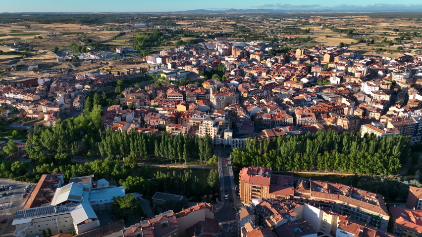 Aerial view of Aranda de Duero, Burgos, Spain. Aranda de Duero is the capital of the Ribera del Duero wine region