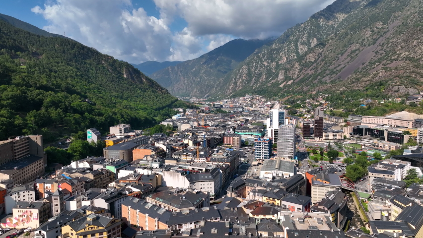Andorra la Vella (Andorra la Vieja), the capital of Andorra, in the Pyrenees mountains between France and Spain Royalty-Free Stock Footage #1094615749