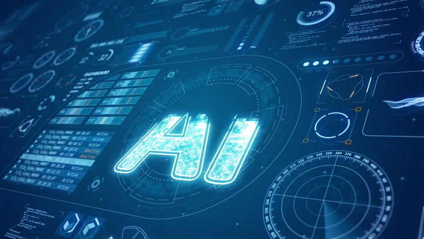 Motion graphic of 3D Blue digital 5G logo with head up display ( HUD ) background and futuristic technology abstract background