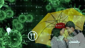 Animation of data processing over virus cells and asian couple. Global pandemic and digital interface concept digitally generated video. - Powered by Shutterstock - Get 15% off with code: PIKWIZARD15