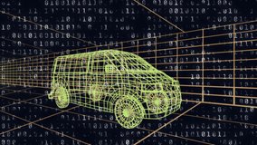 Animation of scope pulsing, binary coding data processing with 3d van drawing. Car engineering,design and data processing concept digitally generated video. - Powered by Shutterstock - Get 15% off with code: PIKWIZARD15