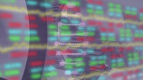 Animation of rotating dna helix and moving graph over multicolored trading board. Digitally generated, hologram, finance, stock market, data, research, technology and genetic concept. - Powered by Shutterstock - Get 15% off with code: PIKWIZARD15