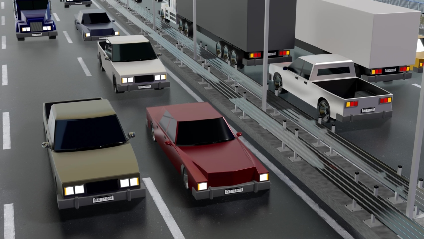 Cars driving on a bridge - 3D 4k animation (3840x2160 px).