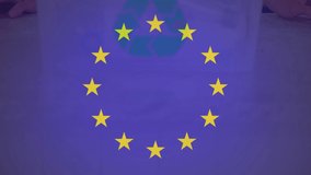 Animation of flag of eu and 5g text over caucasian woman smiling. Global patriotism and digital interface concept digitally generated video. - Powered by Shutterstock - Get 15% off with code: PIKWIZARD15