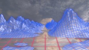 Animation of shapes moving over digital mountains and clouds. Global business and digital interface concept digitally generated video.