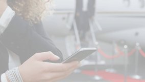 Animation of data processing over caucasian businesswoman at airport. Global business and digital interface concept digitally generated video. - Powered by Shutterstock - Get 15% off with code: PIKWIZARD15