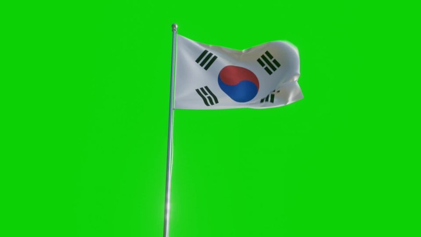 Flag of south korea being flown on the flagpole on the force of the wind, flag of south korea green background | Shutterstock HD Video #1094643155