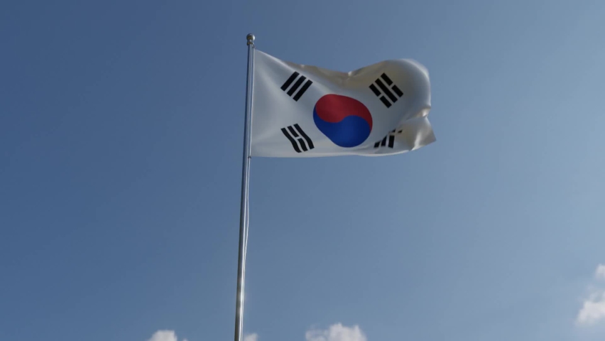 Flag of south korea being flown on the flagpole on the force of the wind, flag of south korea green background | Shutterstock HD Video #1094643157