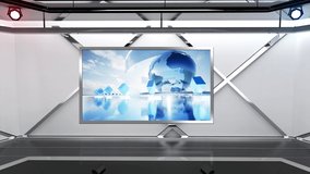 3D Virtual TV Studio News, Backdrop For TV Shows .TV On Wall.3D Virtual News Studio Background Loop
