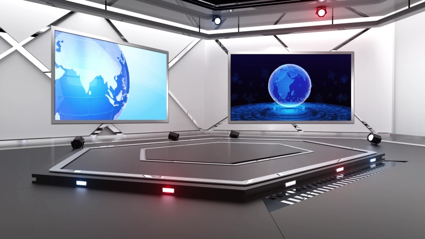 3D Virtual TV Studio News, Backdrop For TV Shows .TV On Wall.3D Virtual News Studio Background Loop Royalty-Free Stock Footage #1094645115