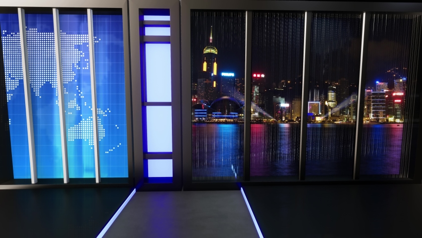 3D Virtual TV Studio News, Backdrop For TV Shows .TV On Wall.3D Virtual News Studio Background Loop