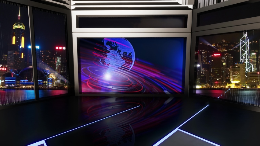 3D Virtual TV Studio News, Backdrop For TV Shows .TV On Wall.3D Virtual News Studio Background Loop Royalty-Free Stock Footage #1094645195