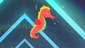 Animation of sea horse over shapes. Social media and digital interface concept digitally generated video. - Powered by Shutterstock - Get 15% off with code: PIKWIZARD15
