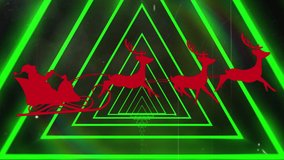 Animation of santa in sleigh over moving shapes. Social media and digital interface concept digitally generated video. - Powered by Shutterstock - Get 15% off with code: PIKWIZARD15