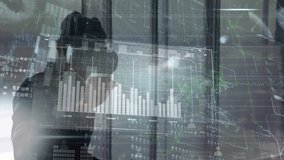 Animation of data processing over caucasian man using vr headset. Global business and digital interface concept digitally generated video. - Powered by Shutterstock - Get 15% off with code: PIKWIZARD15