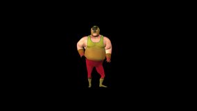 Cartoon Wrestler Dancer Animation.Full HD 1920x1080 13 Second Long.Transparent Alpha video.LOOP.