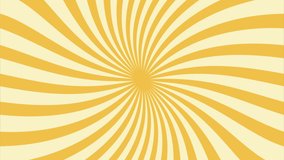 Yellow Groovy Sunburst Stripes Animation Background, Seamless Loop, Retro 70s Inspired Swirl Motion Graphics, Vintage Grunge Sun Bursts, 4k Video