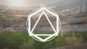 Animation of white shapes and rain falling over stadium. Global sport and digital interface concept digitally generated video. - Powered by Shutterstock - Get 15% off with code: PIKWIZARD15