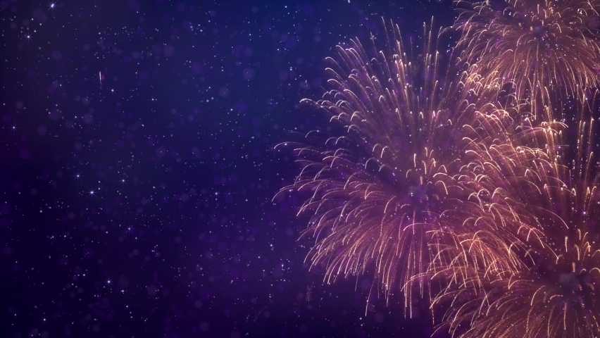 4K Shining Fireworks Display Explosion with bokeh lights in night sky Loop Animation Background. Birthday, Anniversary, Celebration, Holiday, new year, Party, Invitation, Christmas, festival, greeting Royalty-Free Stock Footage #1094659279
