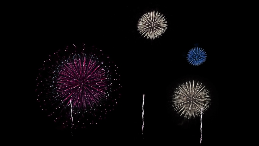 4K New year's eve fireworks celebration loop of real fireworks background. abstract golden shining glowing fireworks show. Real Fireworks display, New Year. national holiday, new year party or event Royalty-Free Stock Footage #1094659307