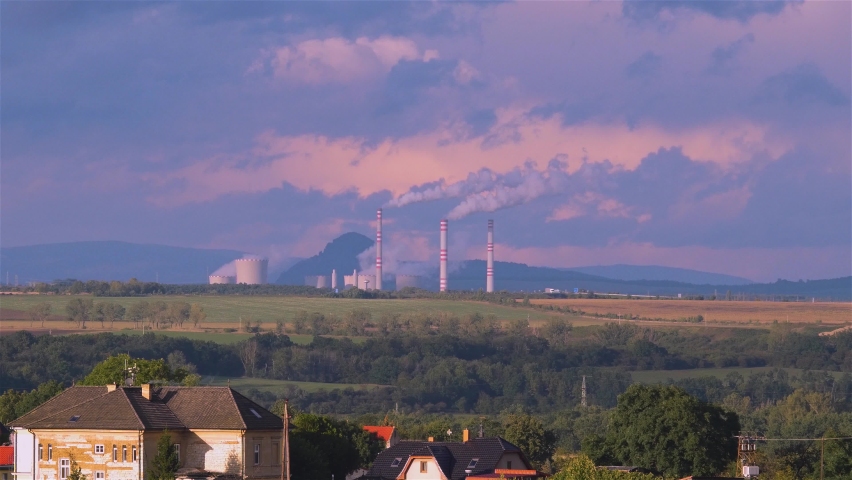 Landscape of Czech Republic in nord part with mountines and chimney