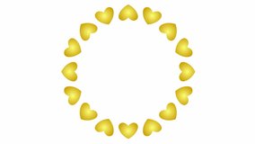 Animated rotating golden heart circle. Looped video. Vector illustration isolated on the white background.