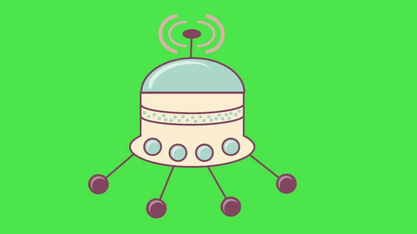 4k greenscreen Vector Illustration: Space set of planets, orbits, rockets, satellite, stars, ufo, astronaut, apollo, comet, meteorite. Cosmos. Vector illustration. Cartoon icons.