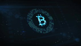 Bitcoin animation. Beautiful animation of currency in digital form. Bitcoin on the background of the digital movement. High quality 4k video