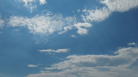 Light white clouds fly over a bright blue sky. Clear sky in sunny summer afternoon. Spring cloudy landscape background. copy space