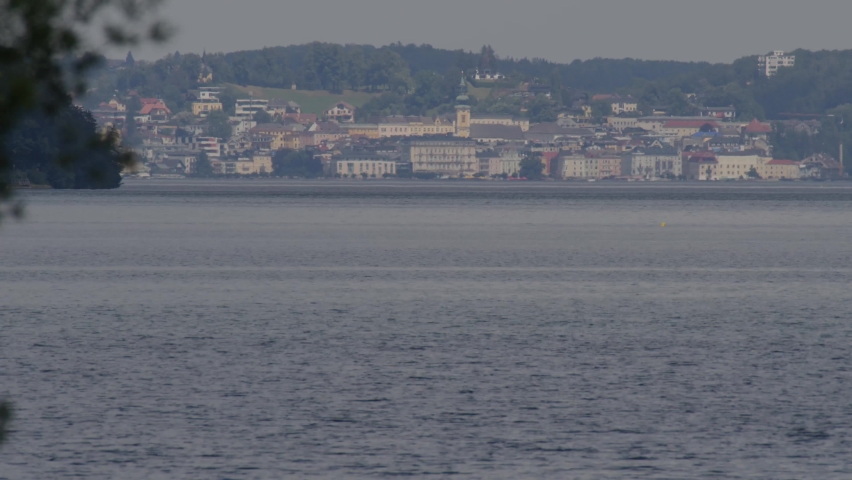 Gmunden city viewed across Traunsee lake