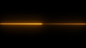 moving Neon laser beam video on black background, glowing streak with light thunder bolt effect. yellow and orange ray line. Techno futuristic impulse line . 