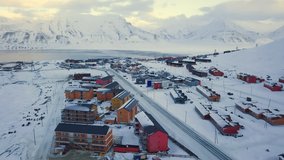 Aerial view of Longyearbyen, Svalbard in winter. With colorful houses. - Powered by Shutterstock - Get 15% off with code: PIKWIZARD15