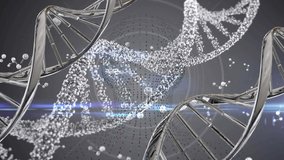 Animation of dna strands over data processing. Global science and digital interface concept digitally generated video.