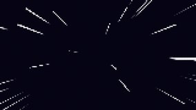 Looped minimalistic background with moving pixel rays. Pixel retro 8 bit background. The concept of space flight, supersonic speed. 4K video
