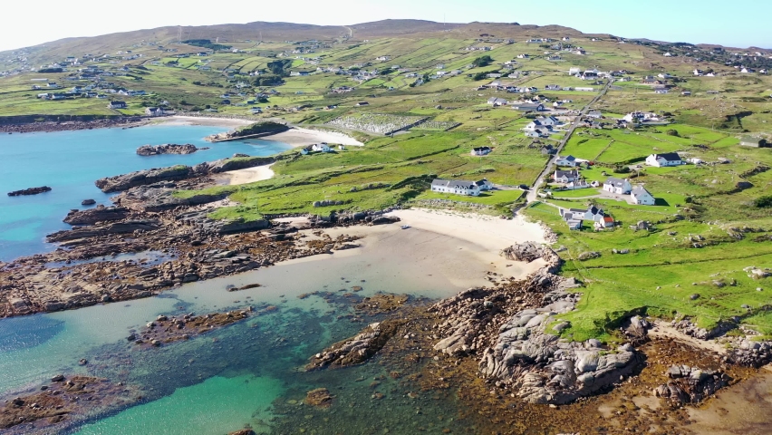 Aerial view of Clouhhcorr beach on Arranmore Island in County Donegal, Republic of Ireland Royalty-Free Stock Footage #1094694663