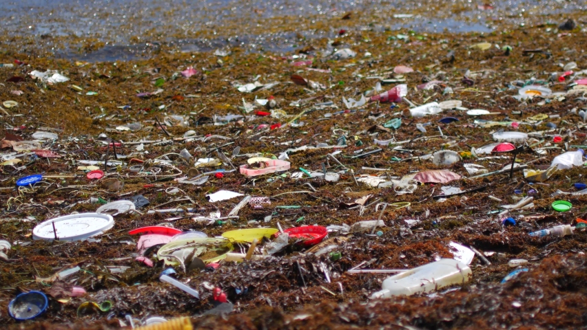 Plastic trash on the coast after high tide | Shutterstock HD Video #1094695015