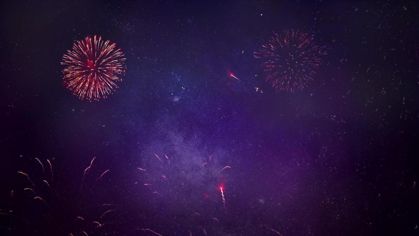 4K. long time seamless loop glowing fireworks lights sky. golden background firework. Sky on Fireworks festival show independence day on 4 of July. fireworks celebration. Holiday, new year, Christmas. Royalty-Free Stock Footage #1094699399