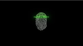 Fingerprint scanning on black background, motion graphic