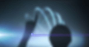 Animation of light spots over hand with shape. Abstract background and digital interface concept digitally generated video.