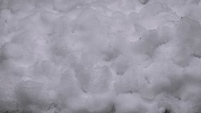 8K 7680x4320.Time lapse video of melting snow.Ice melting in spring with global warming.Accelerated video in snowy surface.White snows cold winter hot weather air climate change background nature land