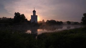 Early morning sunrise in Nerli church of Vladimir of Ivanovo region,Russia. Time lapse video.