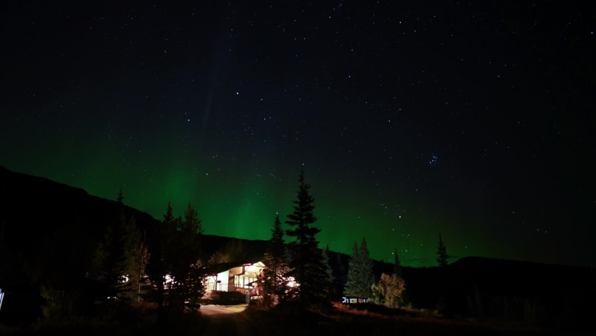 Moderate aurora over hillside in Denali National Park, September, 2022