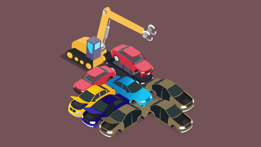 Old car animation stacking on the junkyard for dismantling. Cartoon in 4k resolution | Shutterstock HD Video #1094730435