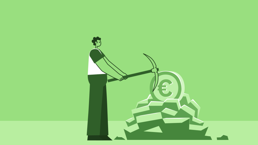 Green Style Man Flat Character Mining Euro Money. Isolated Loop Animation with Alpha Channel | Shutterstock HD Video #1094732379