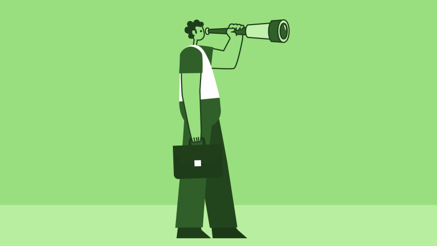Green Style Man with Briefcase Flat Character Walking Cycle and Looking Through Telescope. Isolated Loop Animation with Alpha Channel | Shutterstock HD Video #1094733203