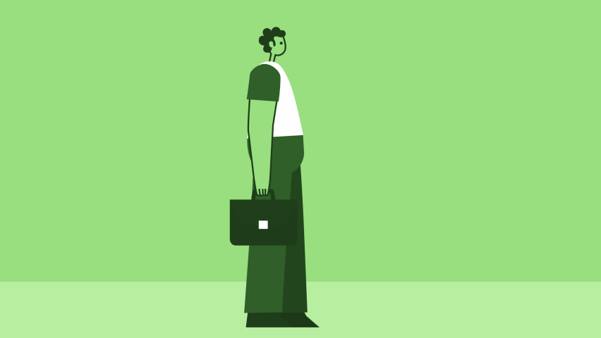 Green Style Man with Briefcase Flat Character Hi Hand Waving Gesture. Isolated Loop Animation with Alpha Channel | Shutterstock HD Video #1094733253