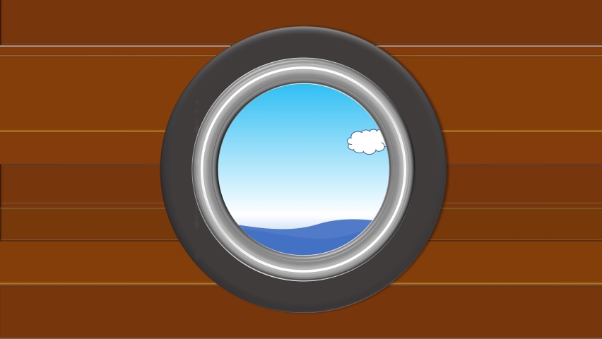 Plain, sky and cloud views from cruise ship window equipped with animated sea waves for video footage, game, presentation, etc | Shutterstock HD Video #1094734341
